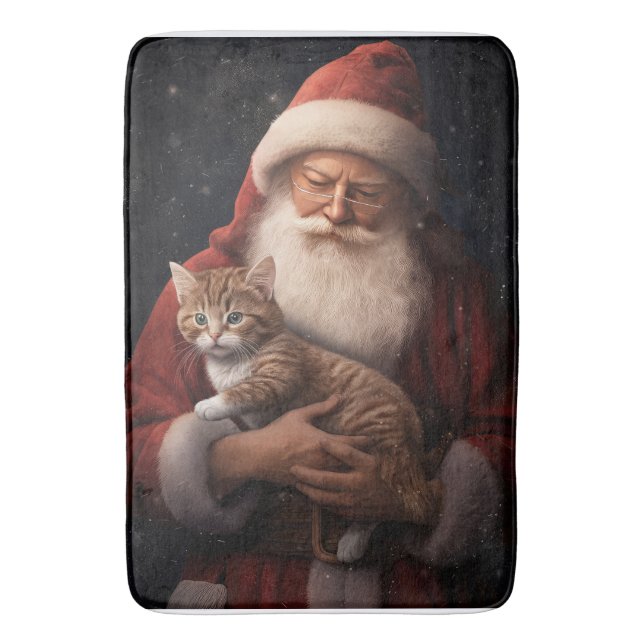 Alfombrilla De Baño Gato abisino con Navidades festivos de Santa Claus (Frente vertical)