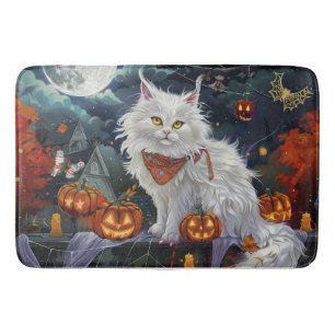 Alfombrilla De Baño Gato Angora Turco Halloween Espeluznante