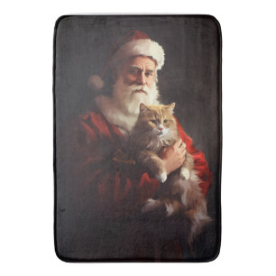Alfombrilla De Baño Gato Angora Turco Santa Claus Festivo Navidad 