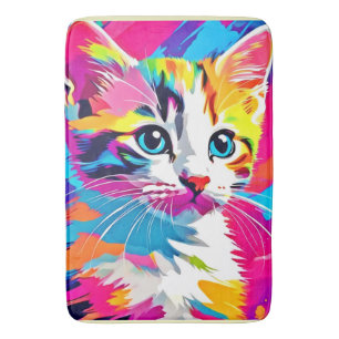 Alfombrilla De Baño Gato arcoiris: retrato vivo