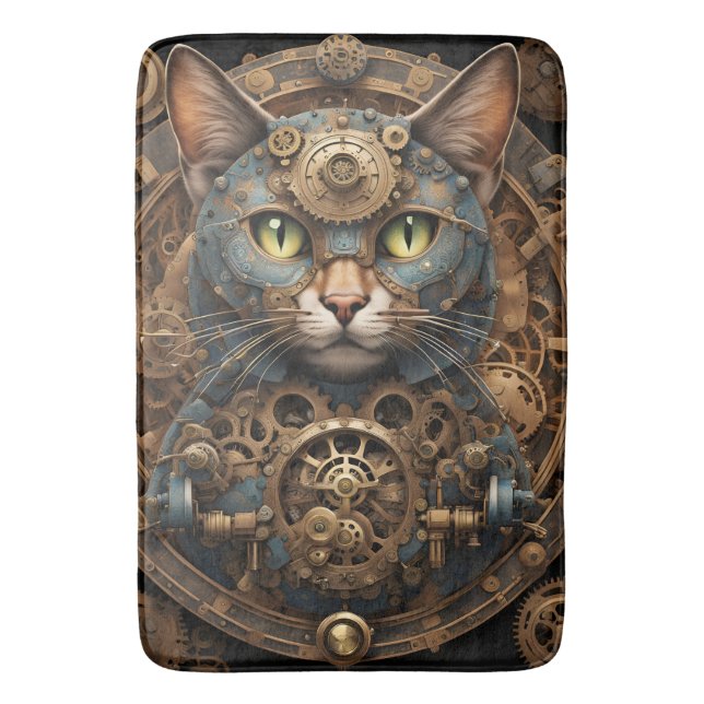 Alfombrilla De Baño gato azul steampunk AI art Bath Mat (Frente vertical)