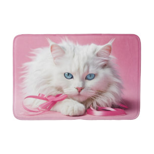 Alfombrilla De Baño Gato blanco con cintas rosadas