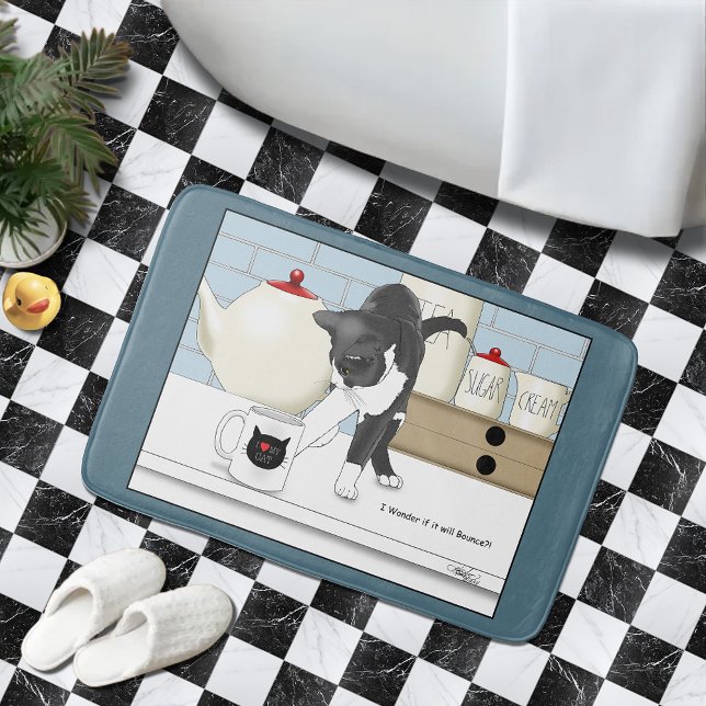 Alfombrilla De Baño Gato blanco gris Funny Tea Mug Kitchen (Subido por el creador)