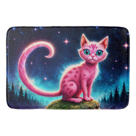 Alfombrilla De Baño Gato brillante caprichoso, ojos azules de cola lar