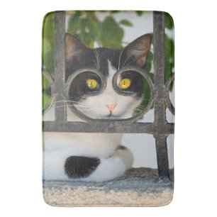 Alfombrilla De Baño Gato curioso con espectáculos Fotografía divertida