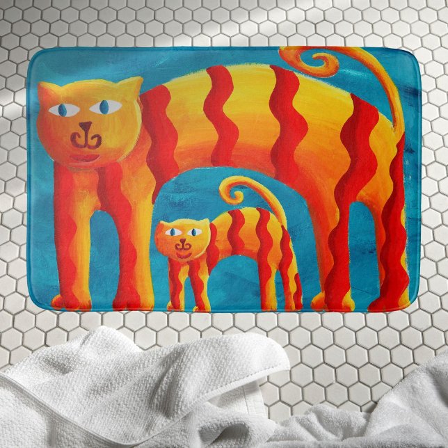 Alfombrilla De Baño Gato curvo divertido y gatito divertido de moda y  (Fun Trendy Whimsical Curved Cat and Kitten Bath Mat)