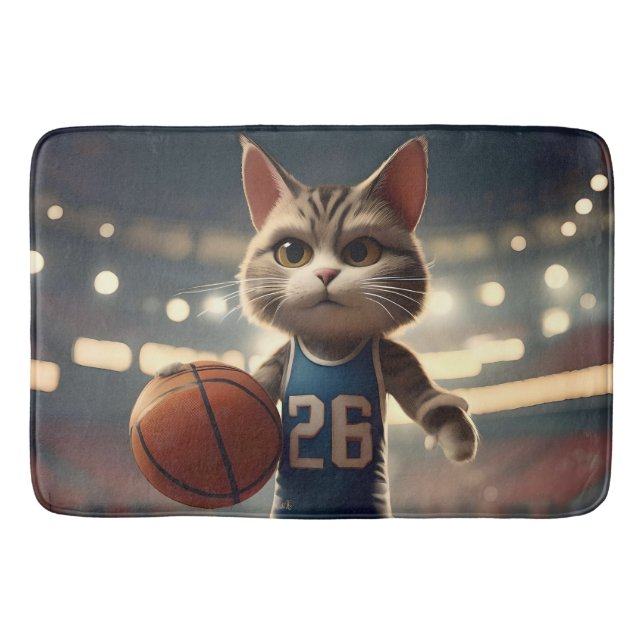 Alfombrilla De Baño Gato de baloncesto, (Anverso)