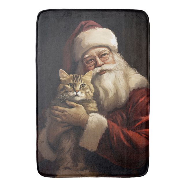 Alfombrilla De Baño Gato de Bengala con Navidades festivos de Santa Cl (Frente vertical)