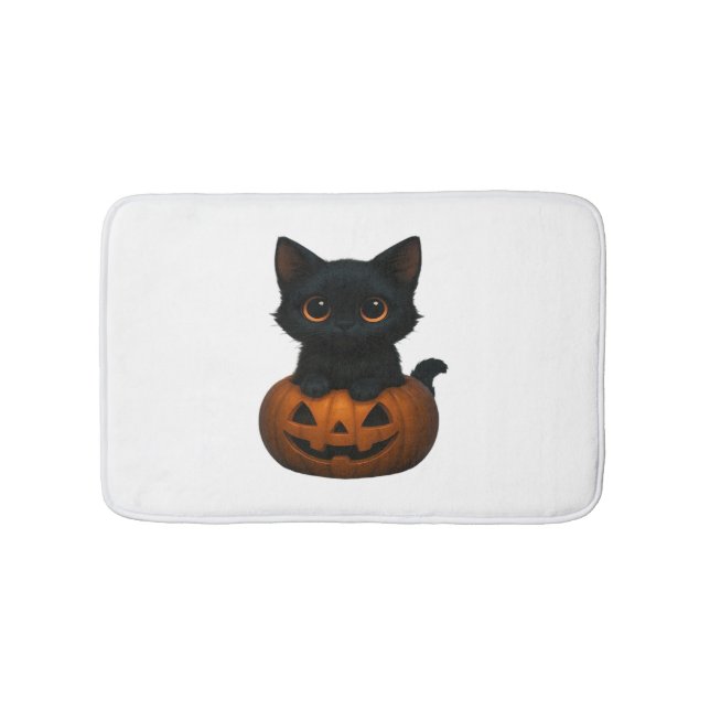 Alfombrilla De Baño Gato de calabaza - Pequeña y espeluznante camiseta (Anverso)