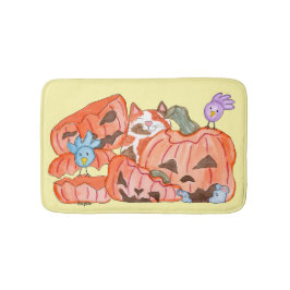 Alfombrilla De Baño Gato de Halloween y calabazas aplastadas