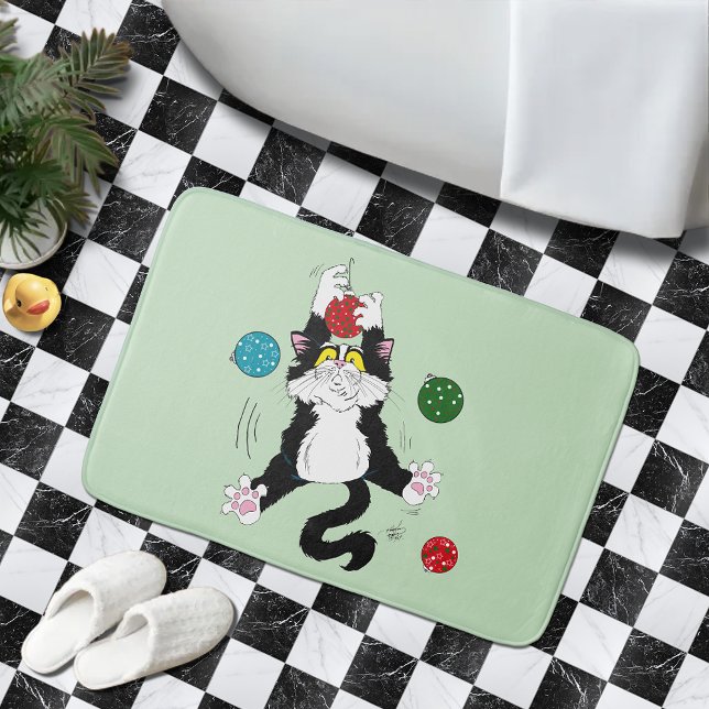 Alfombrilla De Baño Gato de Navidades blancos tuxedo (Subido por el creador)