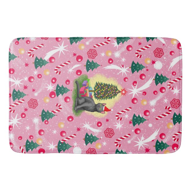 Alfombrilla De Baño Gato de Navidades rosados (Anverso)