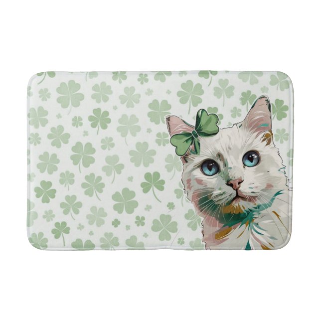 Alfombrilla De Baño Gato de Shamrock con ojos azules (Anverso)