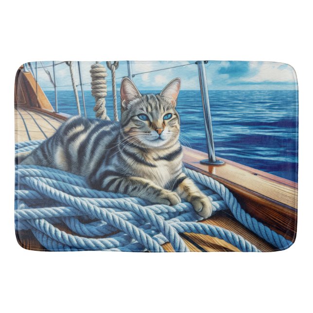 Alfombrilla De Baño Gato De Tabby En Cuestas De Barco (Anverso)