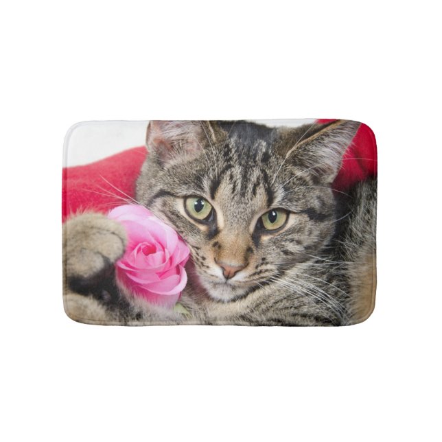 Alfombrilla De Baño Gato de Tabby lindo con el rosa (Anverso)