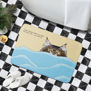 Alfombrilla De Baño Gato de Tabby Peeking Blue Funny