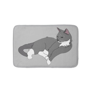 Alfombrilla De Baño Gato de Tuxedo Gris y Blanco