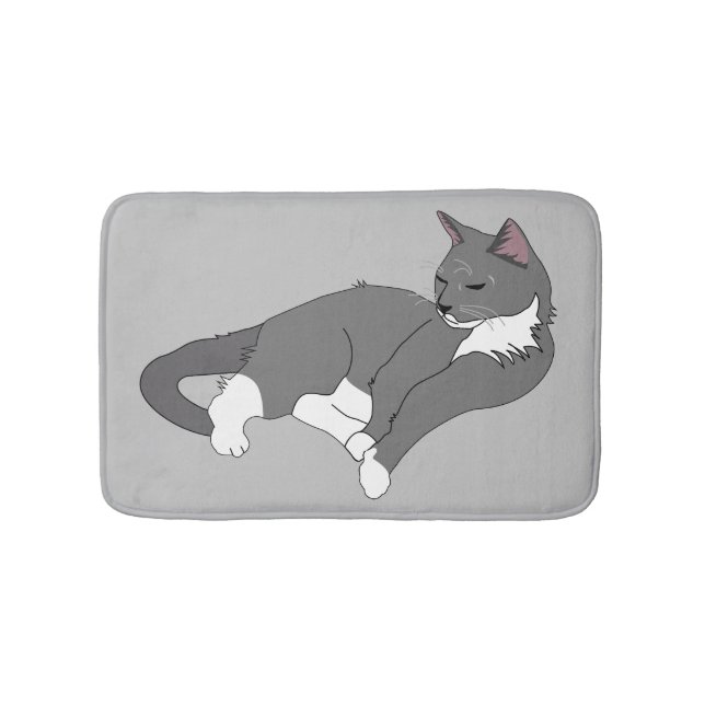Alfombrilla De Baño Gato de Tuxedo Gris y Blanco (Anverso)