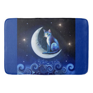 Alfombrilla De Baño Gato en la luna creciente azul gato 773