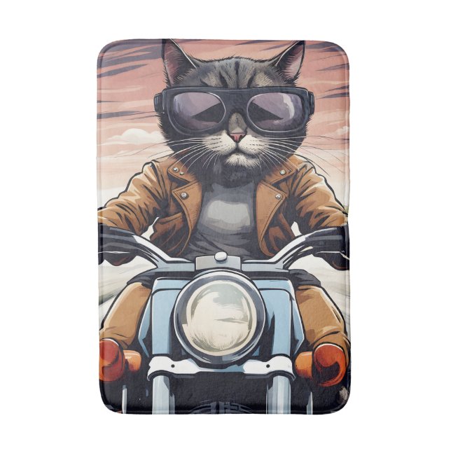 Alfombrilla De Baño Gato en moto (Frente vertical)