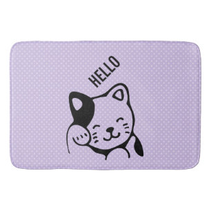 Alfombrilla De Baño Gato gitano blanco y negro lindo saludando