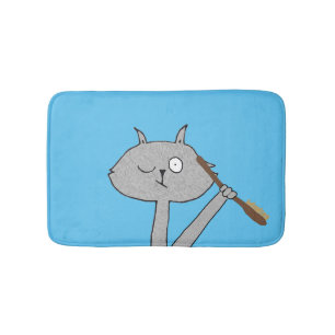 Alfombrilla De Baño Gato Gris Raro 