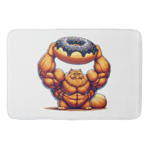 Alfombrilla De Baño Gato musculoso levantando donut