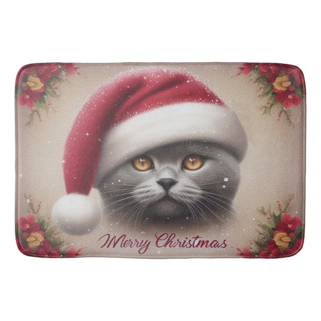 Alfombrilla De Baño Gato navideño en Bombay, Feliz Navidad en Bombay (Anverso)