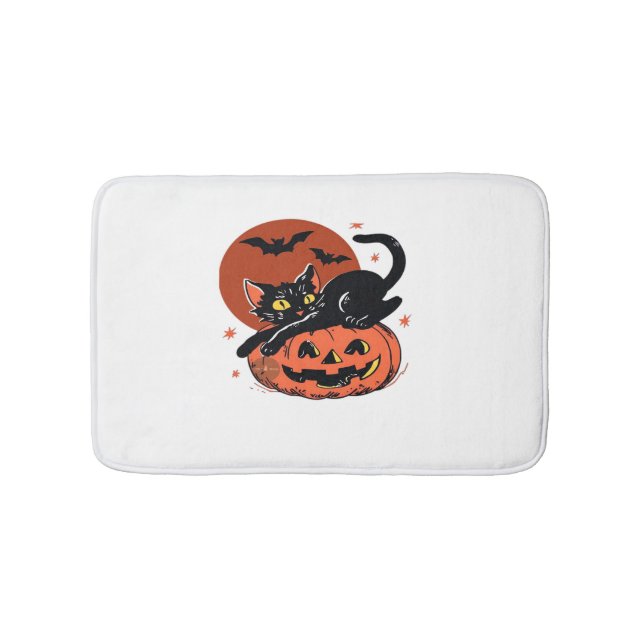 Alfombrilla De Baño Gato negro, camiseta clásica de Halloween nostálgi (Anverso)
