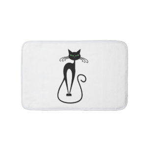 Alfombrilla De Baño Gato negro caprichoso que perfora ojos verdes