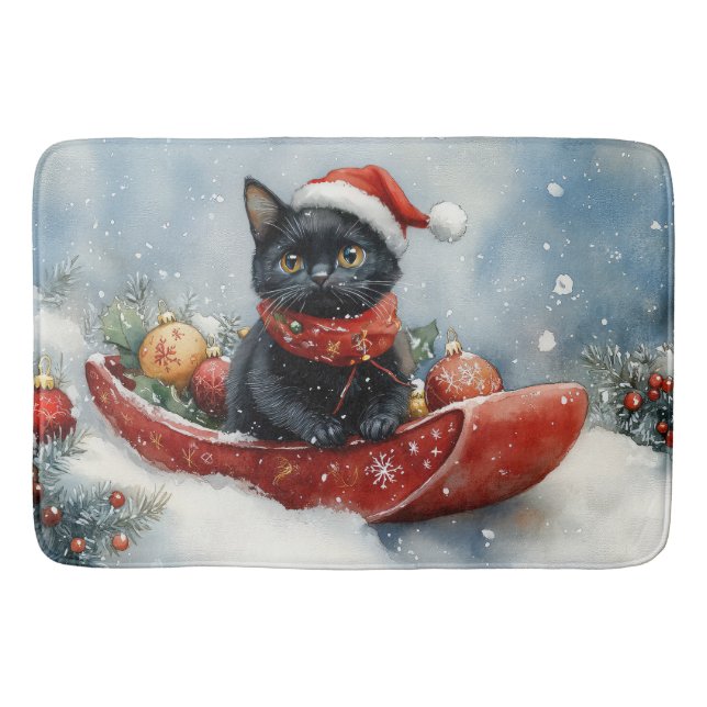 Alfombrilla De Baño Gato negro con manchas deja que nieve Navidades (Anverso)