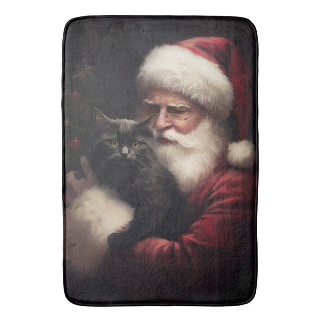 Alfombrilla De Baño Gato negro con Navidades festivos de Santa Claus (Frente vertical)