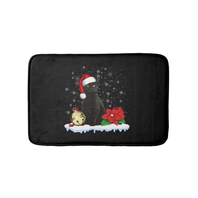 Alfombrilla De Baño Gato Negro Con Vestuario De Gato De Navidades De S (Anverso)