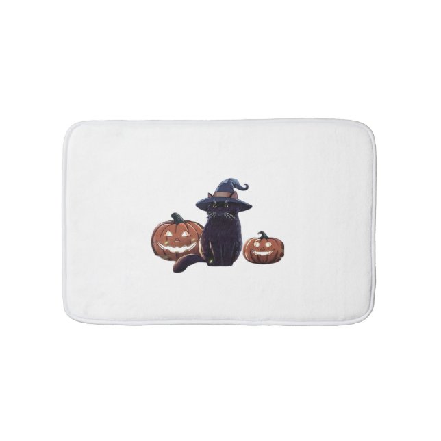 Alfombrilla De Baño Gato negro de Halloween camiseta sobredimensionada (Anverso)