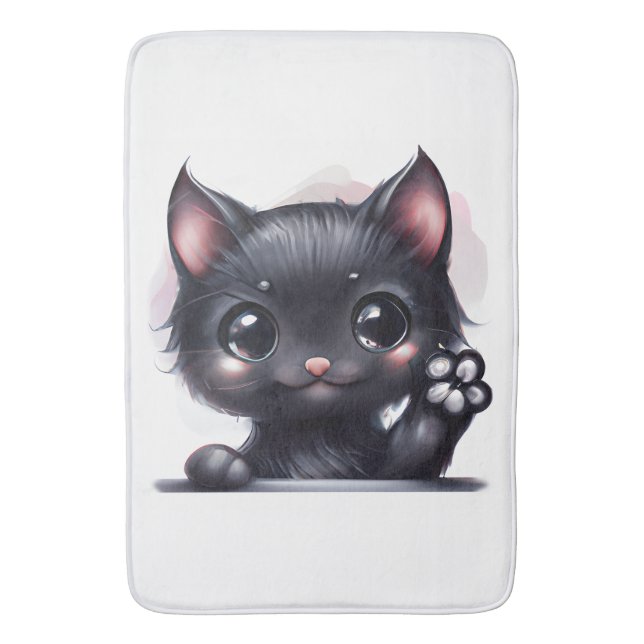 Alfombrilla De Baño Gato negro de Kawaii Adorable (Frente vertical)