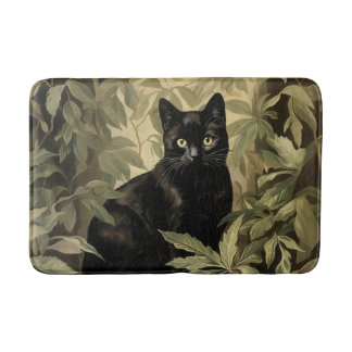 Alfombrilla De Baño Gato negro en un bosque exuberante