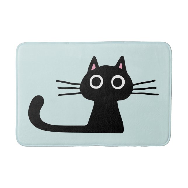 Alfombrilla De Baño Gato negro gatito raro con largos Whiskers (Anverso)