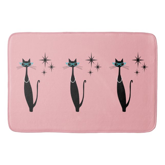 Alfombrilla De Baño Gato negro MCM moderno de la era atómica retro de  (Anverso)