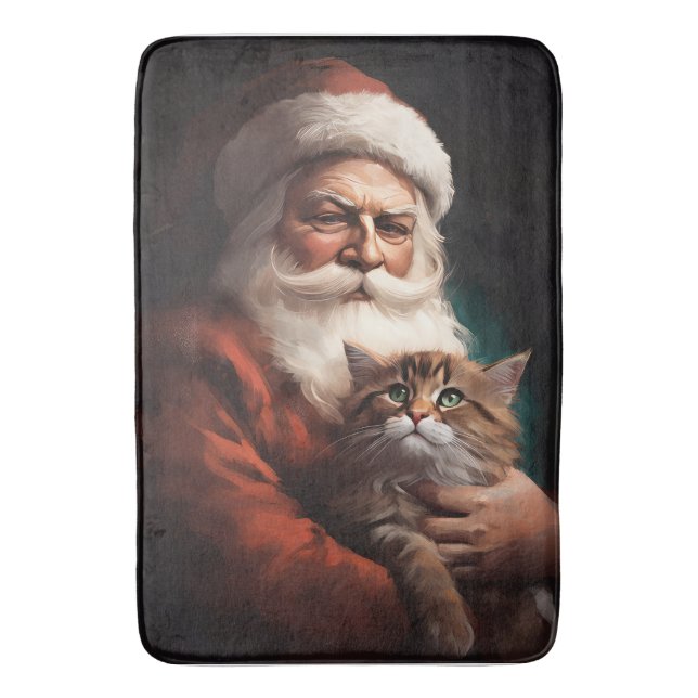 Alfombrilla De Baño Gato persa con Navidades festivos de Santa Claus (Frente vertical)