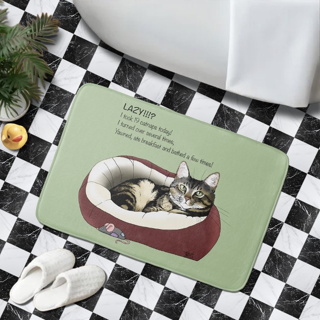 Alfombrilla De Baño Gato Tabby Perezoso Sarcástico Humor Verde Salvia (Subido por el creador)