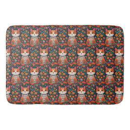 Alfombrilla De Baño Gato y flores de arte folclórico caprichosos