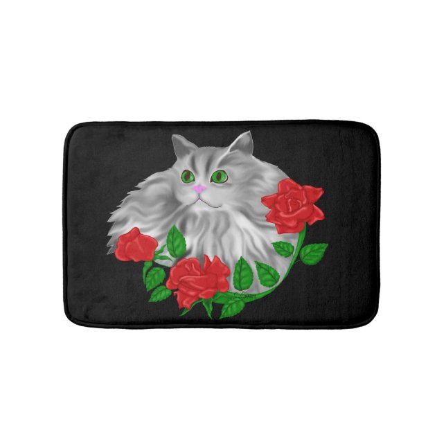 Alfombrilla De Baño Gato y Rosas (Anverso)