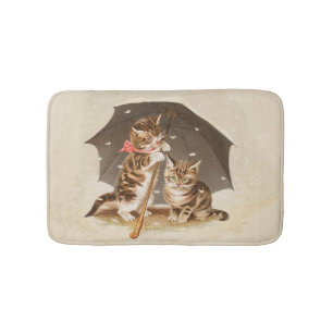 Alfombrilla De Baño Gatos antiguos bajo paraguas arte de gato antiguo