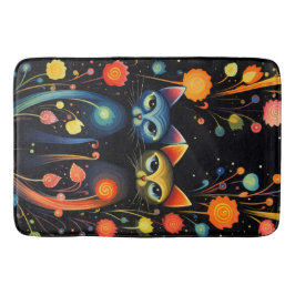 Alfombrilla De Baño Gatos azules y rojos