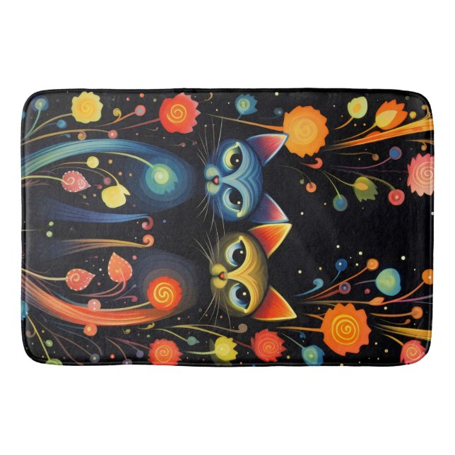 Alfombrilla De Baño Gatos azules y rojos (Anverso)