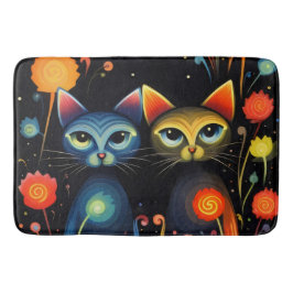 Alfombrilla De Baño Gatos azules y rojos