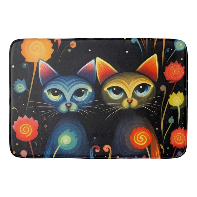 Alfombrilla De Baño Gatos azules y rojos (Anverso)
