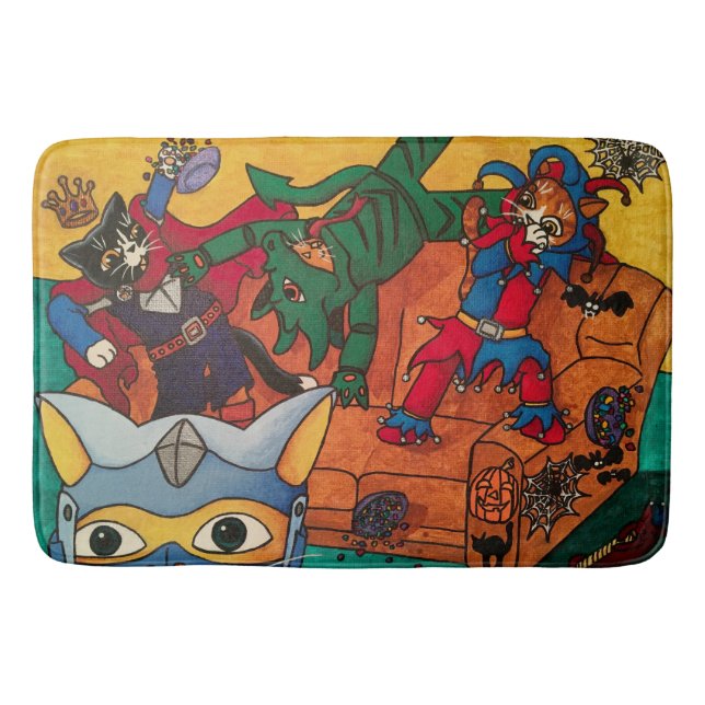 Alfombrilla De Baño Gatos de disfraces nocturnos de Halloween Knight (Anverso)