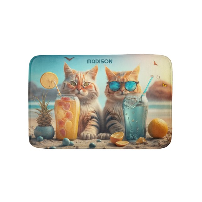 Alfombrilla De Baño Gatos de vacaciones con nombre personalizado (Anverso)