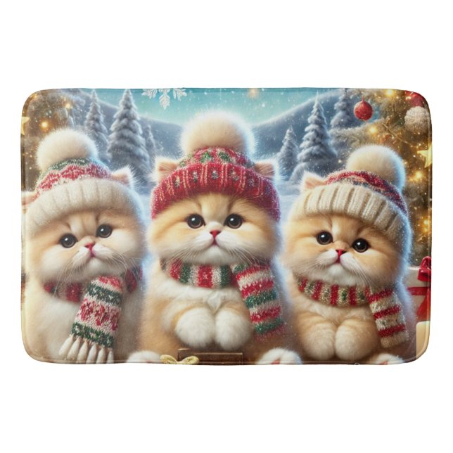 Alfombrilla De Baño Gatos gatitos en decoración festiva de Navidades y (Anverso)